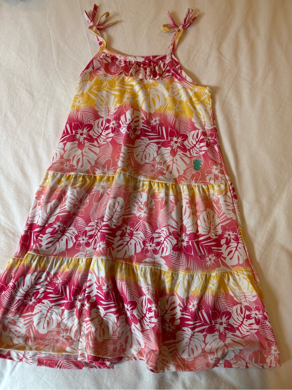 Tommy Bahama Girls Tropical Floral Sundress Size 6 Pink Yellow Summer Dress